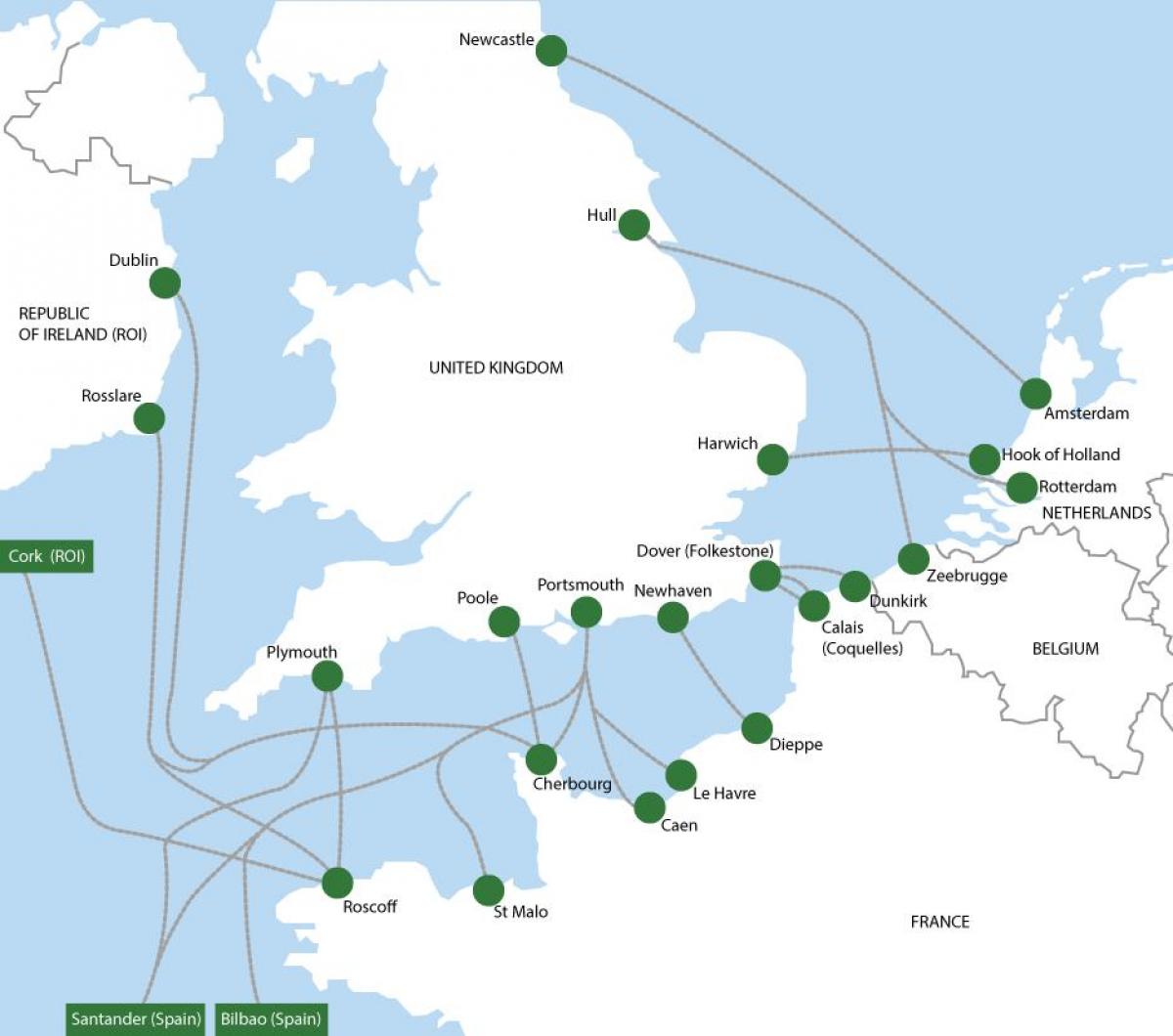 mapa de ferrys en europa Rutas de Ferry para a Holanda mapa   Mapa de rutas de ferry para a 